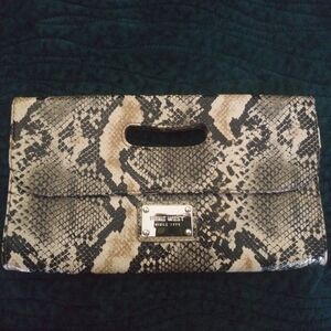 Nine West Black and Tan Snake Pattern Clutch